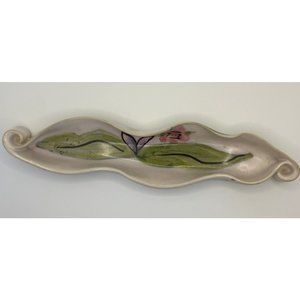 VTG. Hilborn Pottery Unique Pink Pinched Olive Dish Handmade Tray Signed Flowers